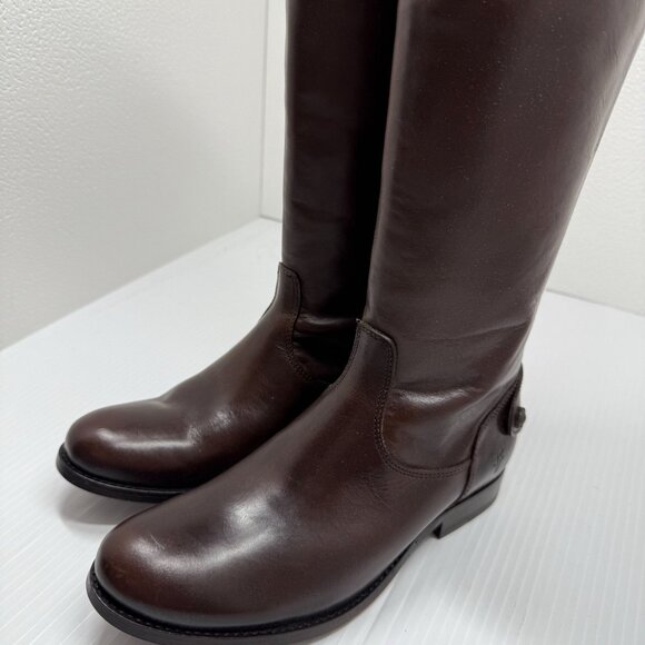 Frye Melissa Button Back Zip Tall Riding Boots Women’s 6M Dark Brown Leather - Picture 4 of 10
